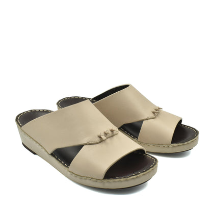 Beige luxury nappa leather sandal with open toe and stitched sole from Private Collection