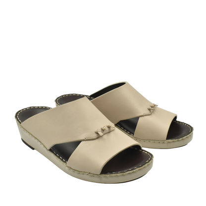 Beige luxury nappa leather sandal with open toe and stitched sole from Private Collection