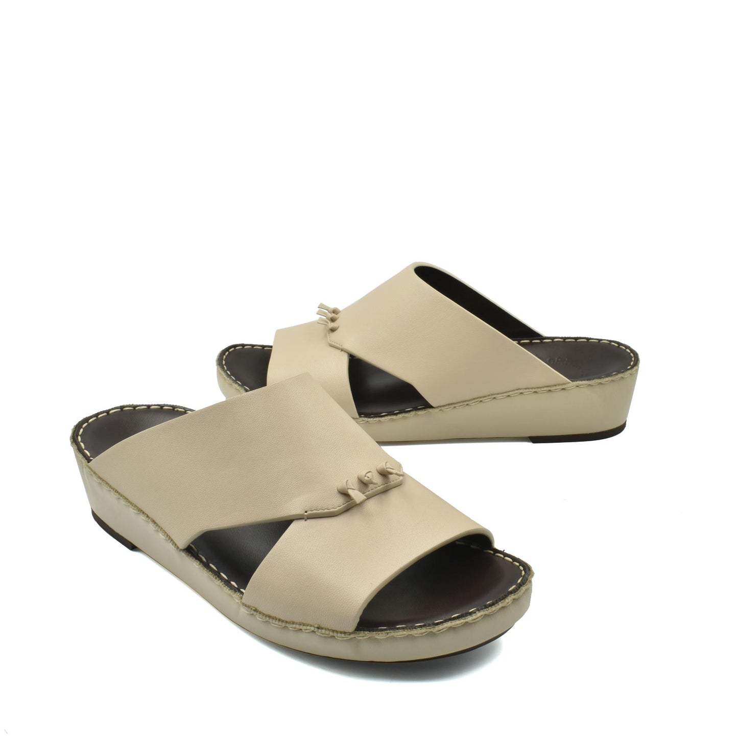 Beige luxury nappa leather sandal with open toe and cushioned sole from private collection