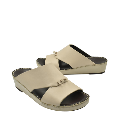 Beige luxury nappa leather sandal with open toe and cushioned sole from private collection