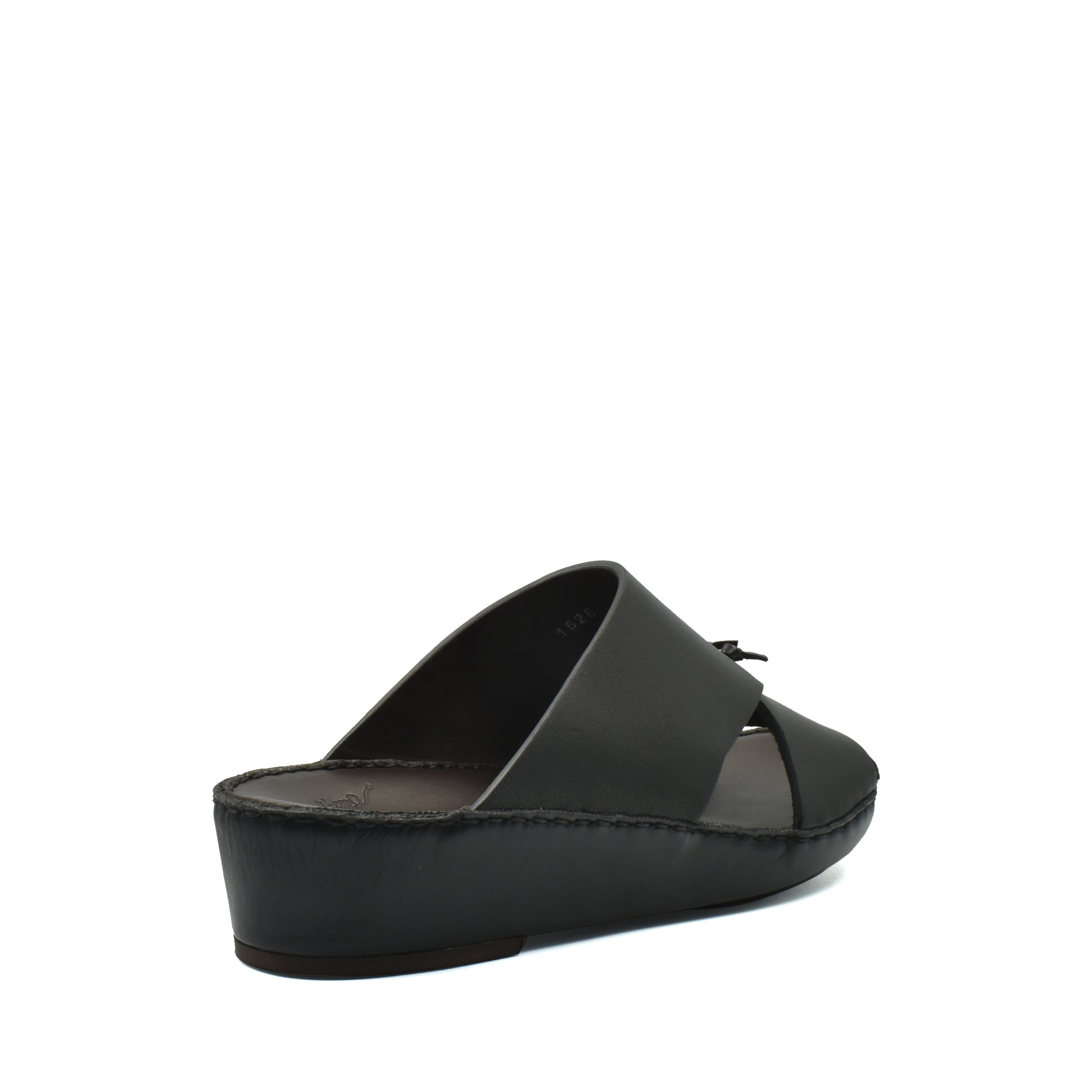 Black luxury nappa leather sandal with a wedge sole from a private collection