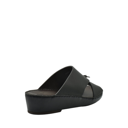 Black luxury nappa leather sandal with a wedge sole from a private collection