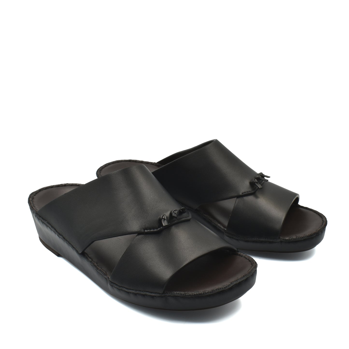 Black luxury nappa leather sandal with open toe and slip-on design for comfortable wear