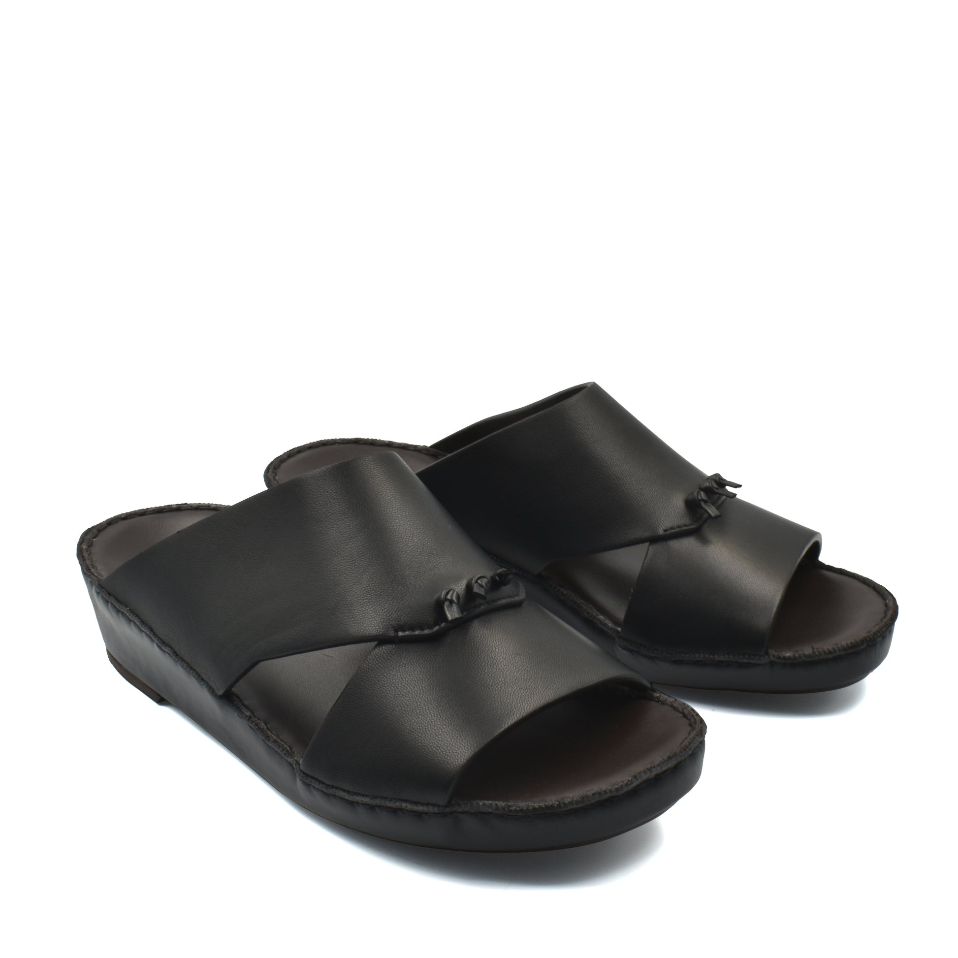 Black luxury nappa leather sandal with open toe and slip-on design for comfortable wear