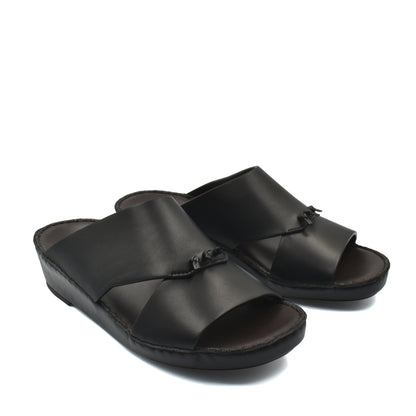 Black luxury nappa leather sandal with open toe and slip-on design for comfortable wear