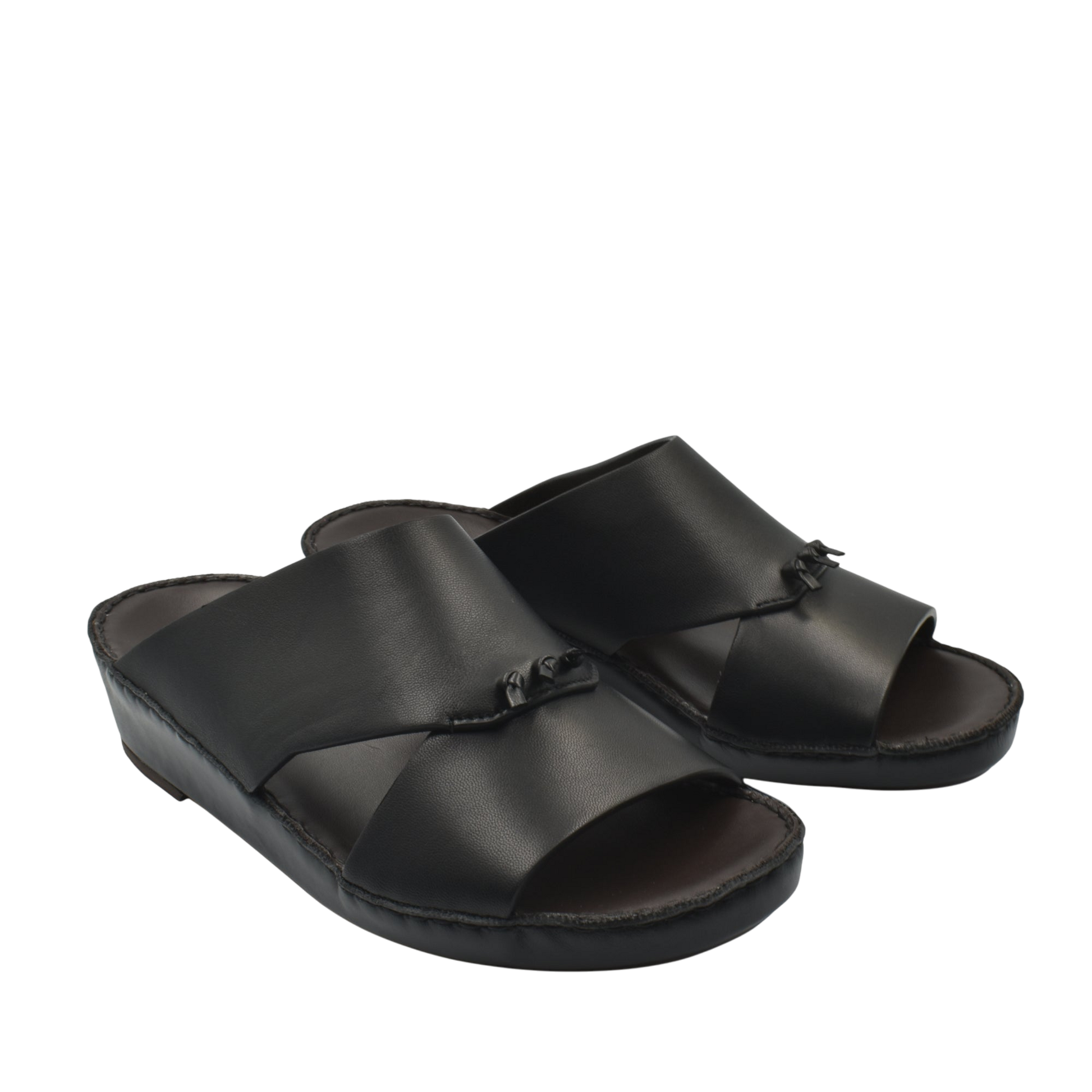 Black luxury nappa leather sandal with open toe and slip-on design for comfortable wear