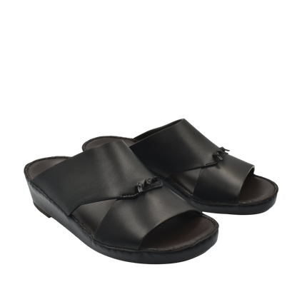 Black luxury nappa leather sandal with open toe and slip-on design for comfortable wear