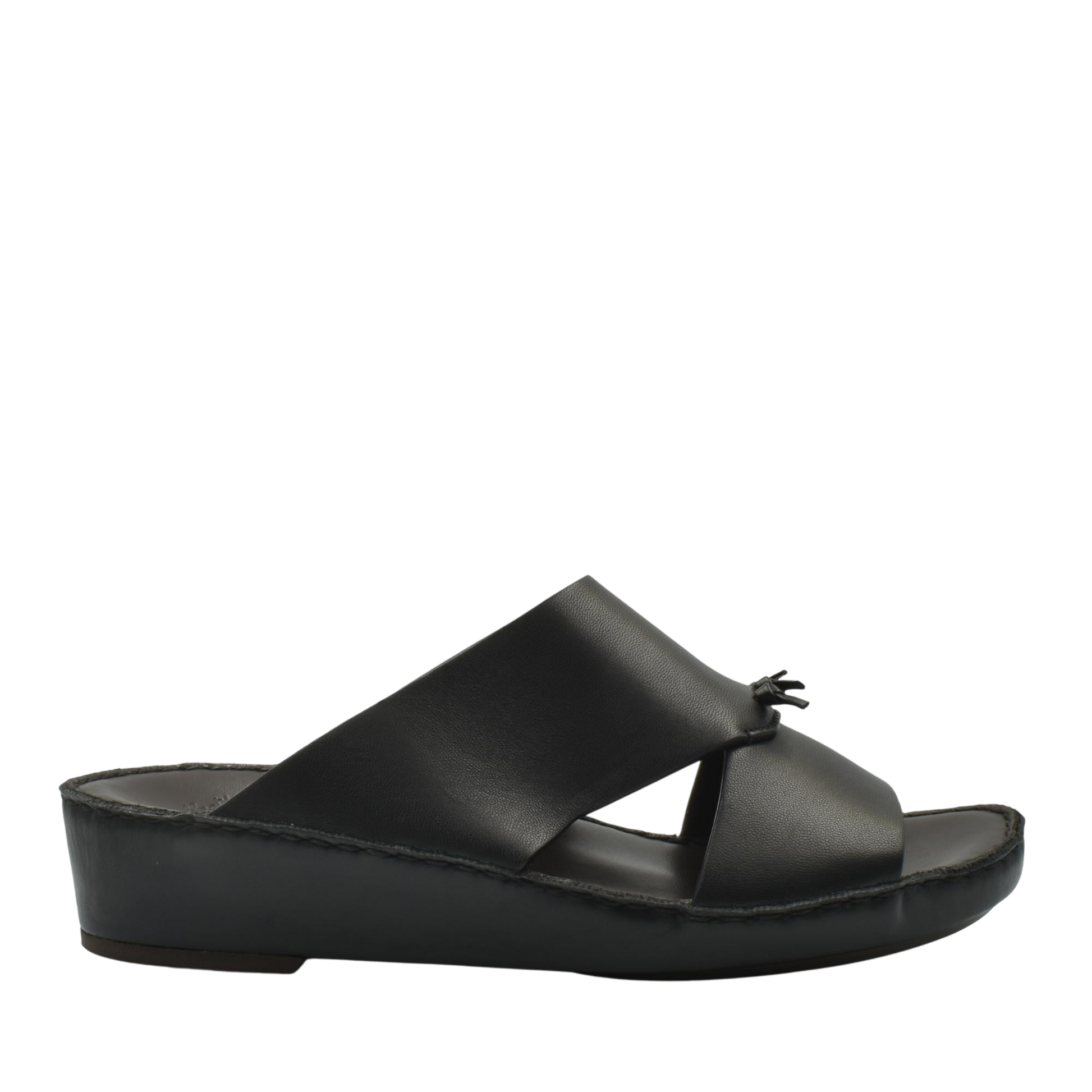 Black luxury nappa leather sandal with open toe and cushioned sole for comfort