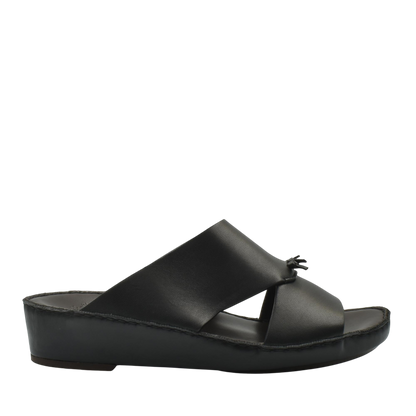 Black luxury nappa leather sandal with open toe and cushioned sole for comfort