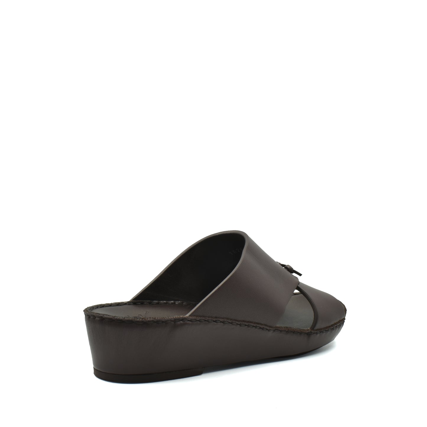 Private collection luxury nappa leather sandal in dark brown with open toe and wedge heel