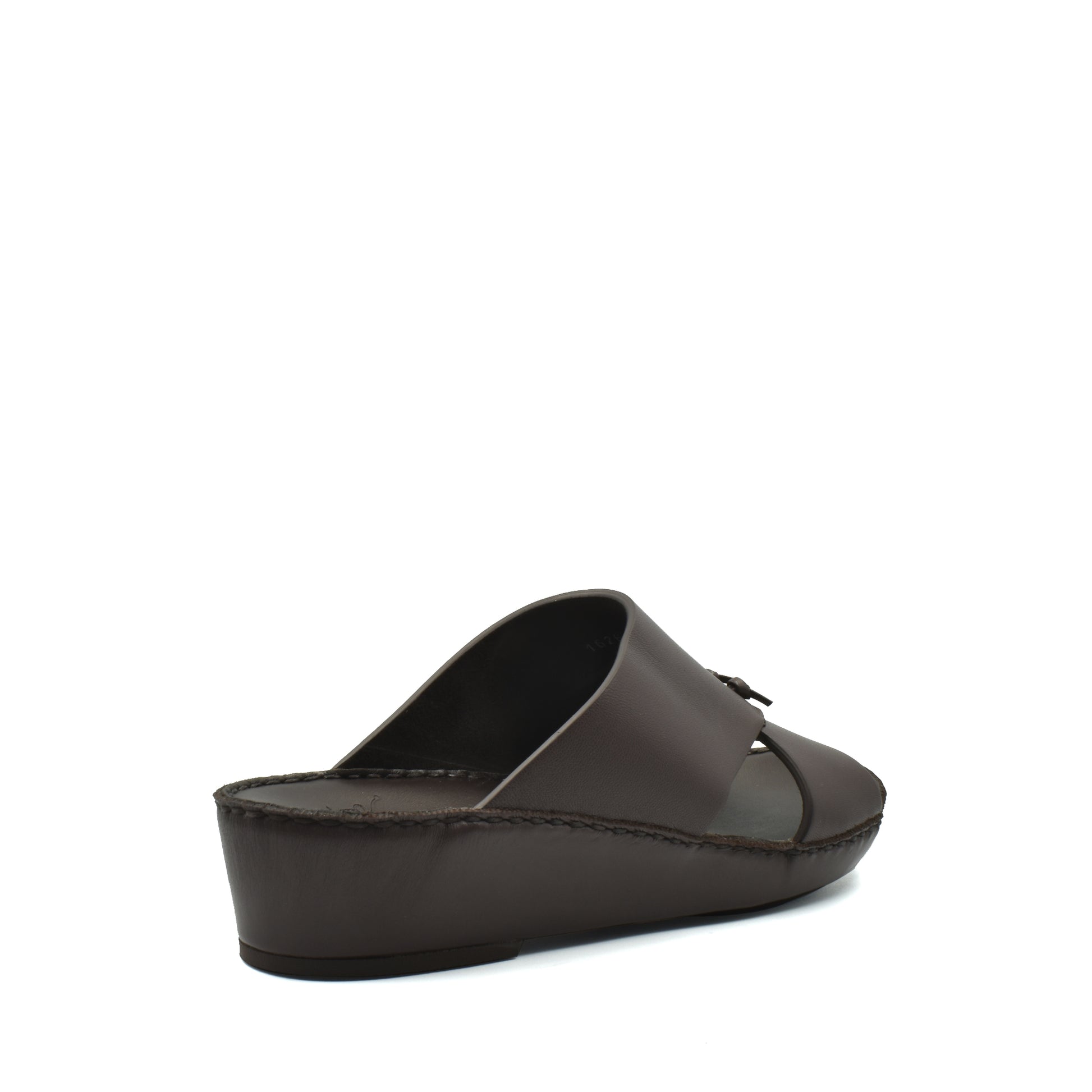 Private collection luxury nappa leather sandal in dark brown with open toe and wedge heel