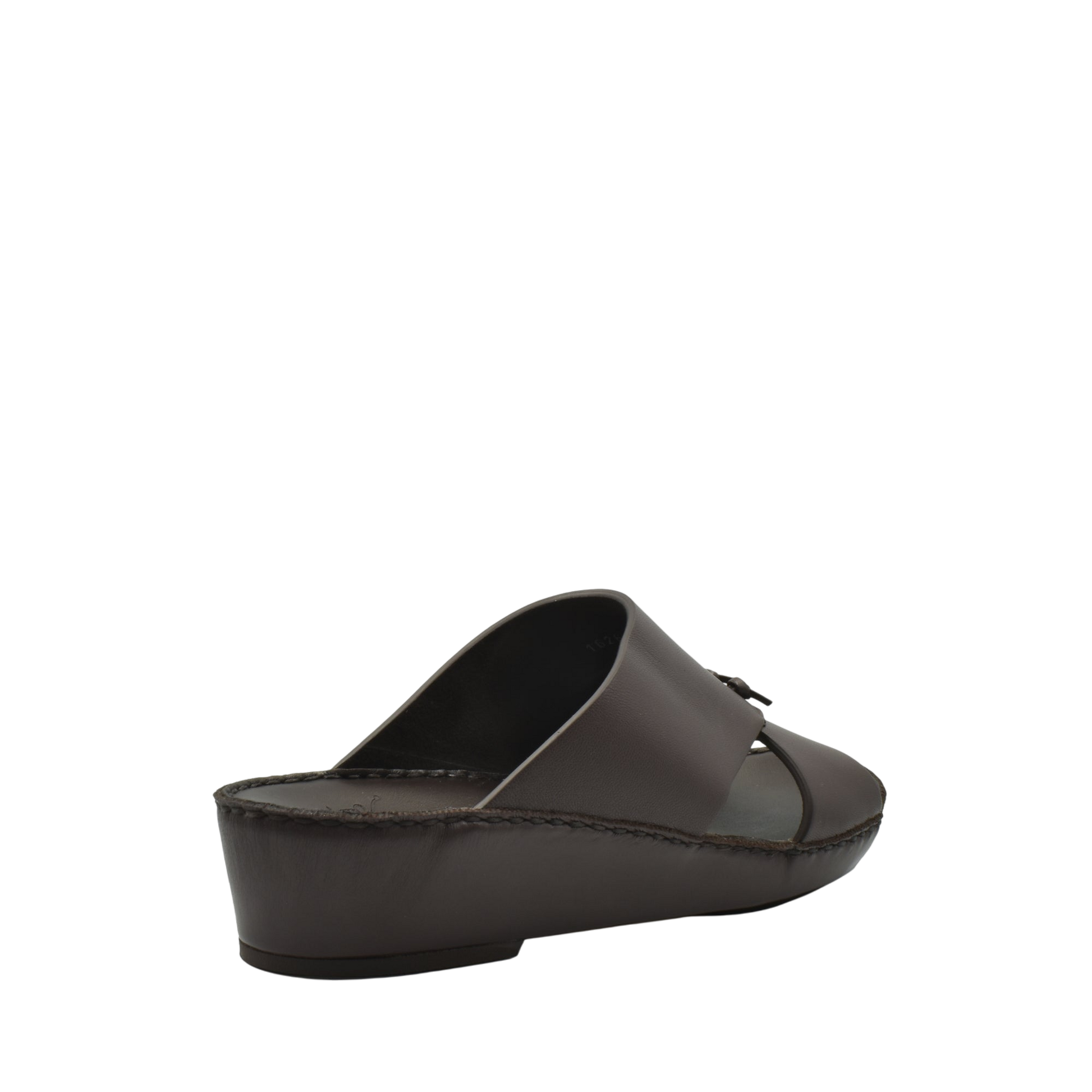 Private collection luxury nappa leather sandal in dark brown with open toe and wedge heel