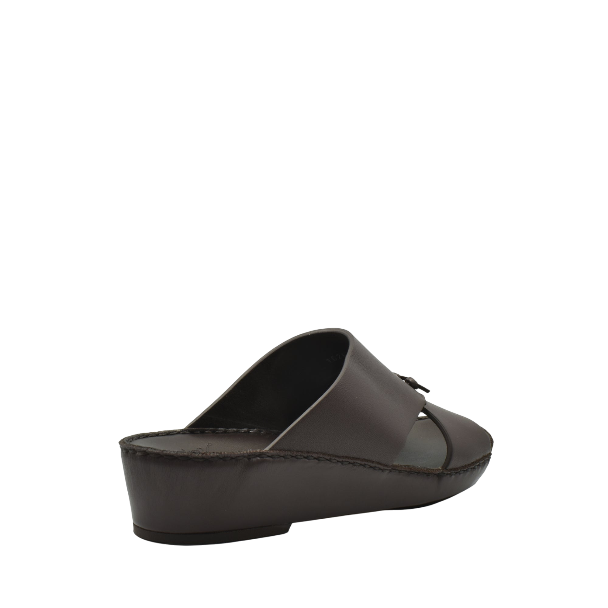 Private collection luxury nappa leather sandal in dark brown with open toe and wedge heel