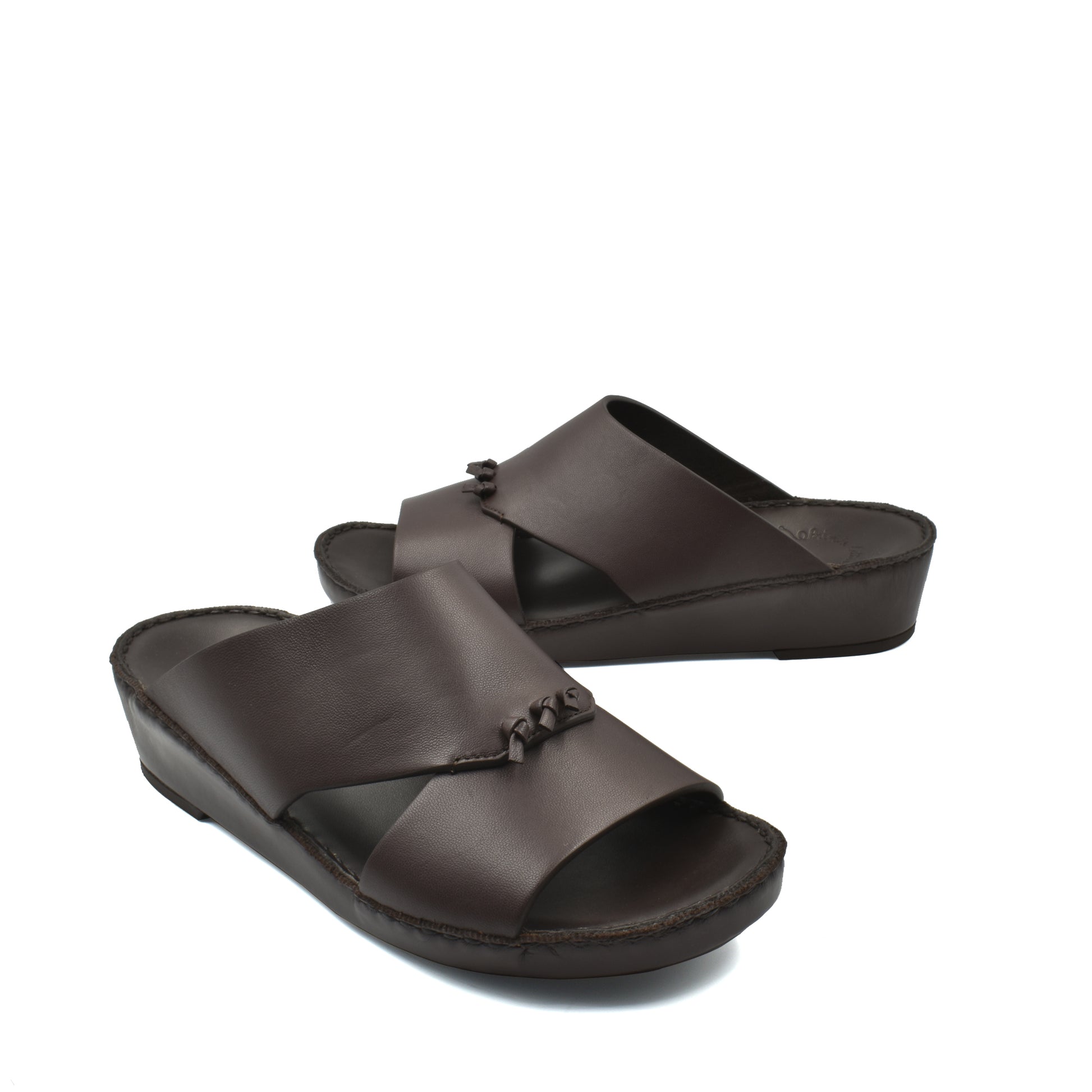 Brown luxury nappa leather sandal with wide strap and cushioned sole for comfortable wear