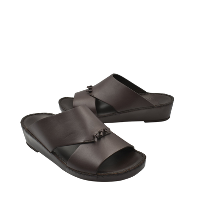 Brown luxury nappa leather sandal with wide strap and cushioned sole for comfortable wear