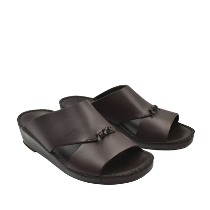 Pair of dark brown luxury nappa leather sandal with open toe and slip-on design