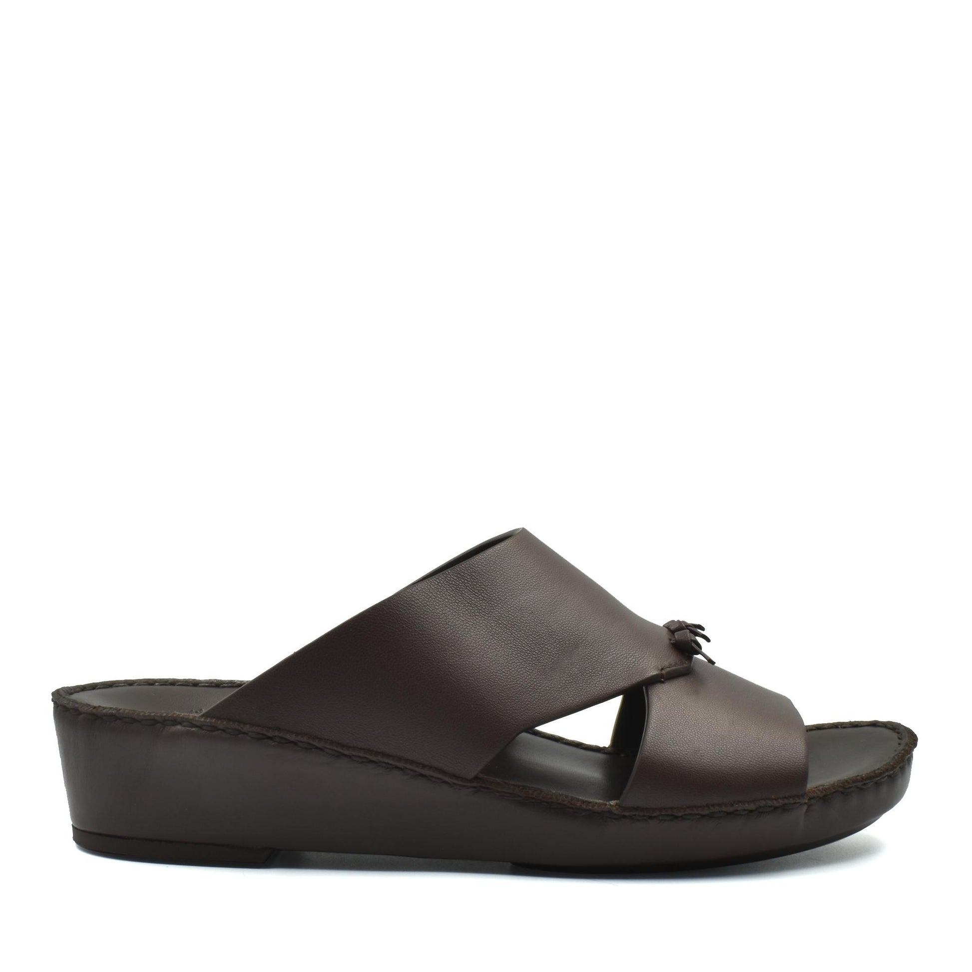 Brown luxury nappa leather sandal with cushioned sole and open toe design for comfort
