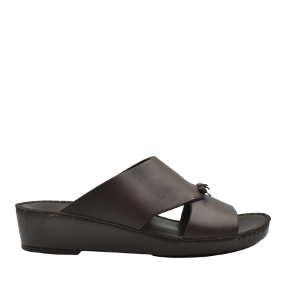 Brown luxury nappa leather sandal with cushioned sole and open toe design for comfort