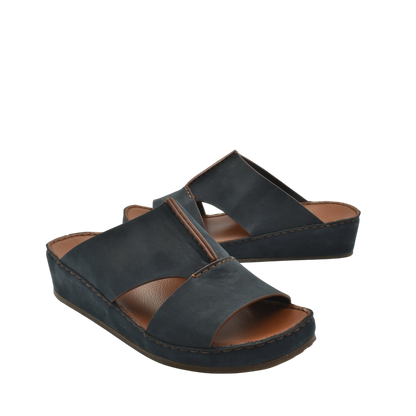 Black luxury nubuck sandals with open toe and cushioned wedge sole for comfortable wear