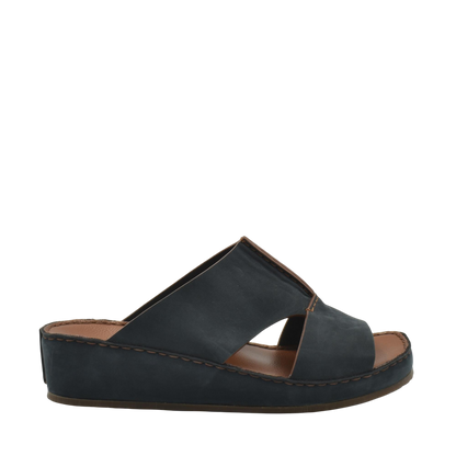 Black luxury nubuck sandals with open toe and wedge heel from Private Collection