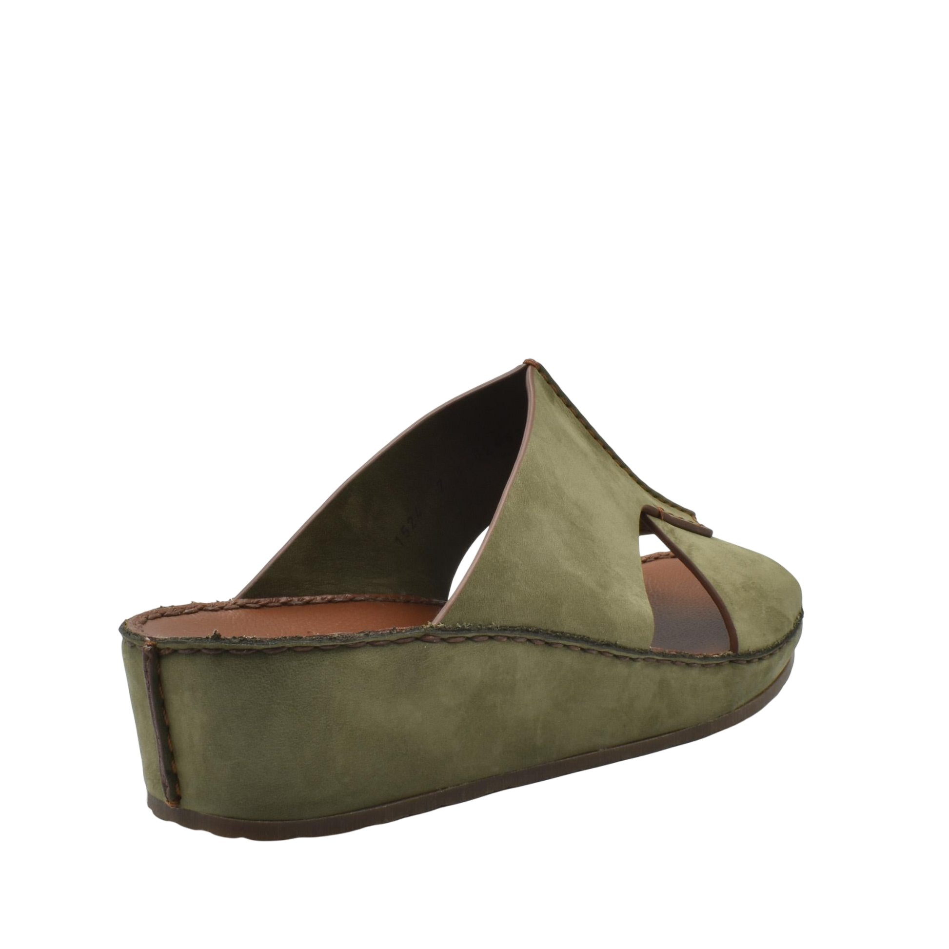 Olive green luxury nubuck slides with wedge sole and open toe design for comfortable wear