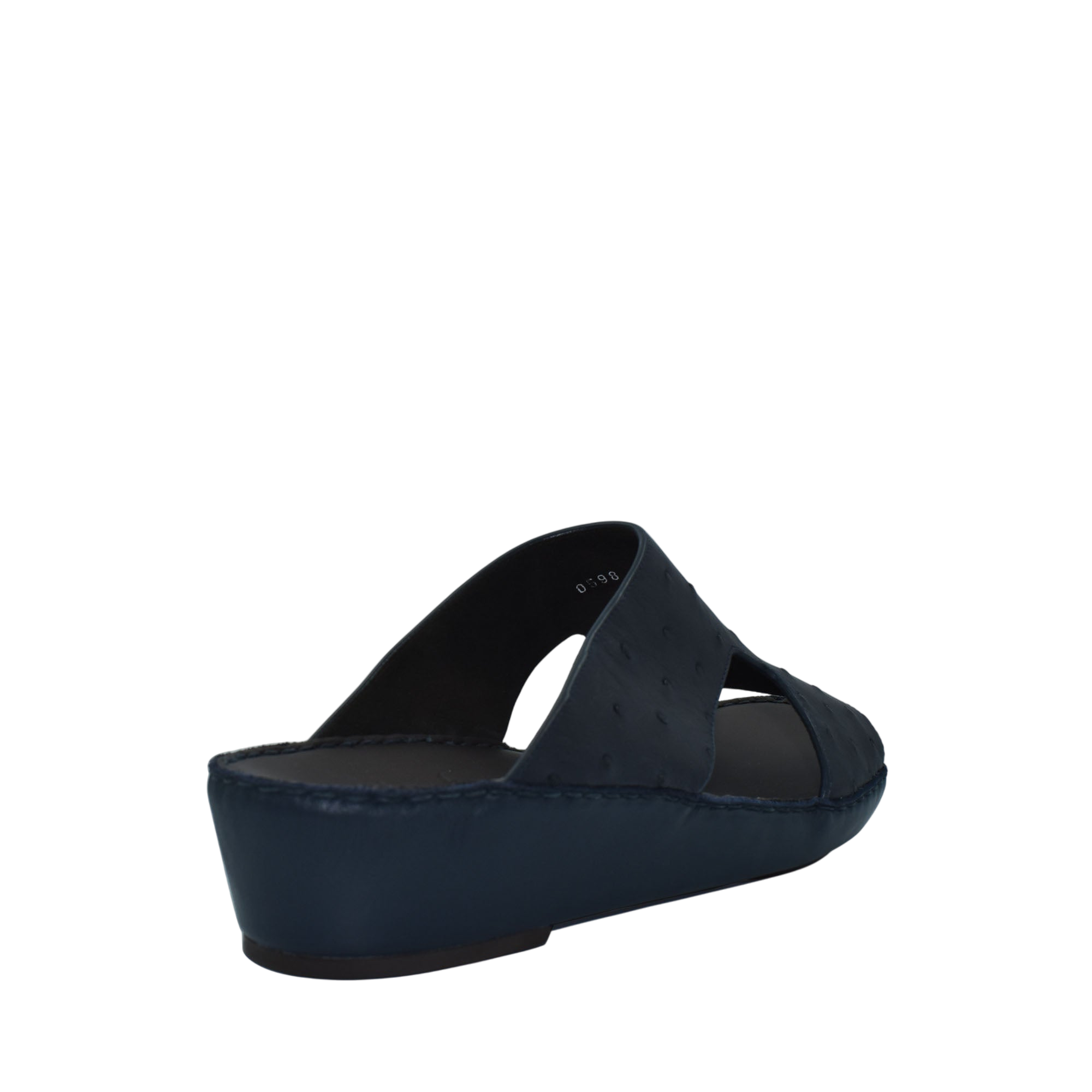 Black luxury ostrich sandals with open toe and comfortable wedge sole from private collection