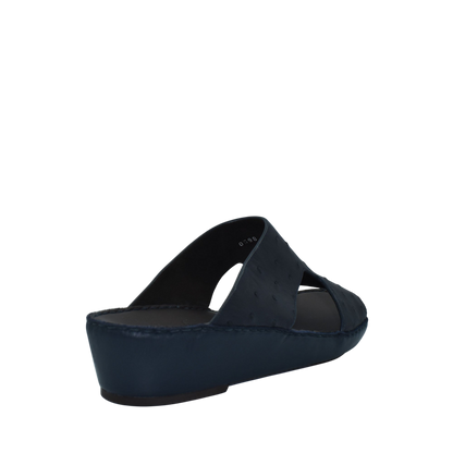 Black luxury ostrich sandals with open toe and comfortable wedge sole from private collection