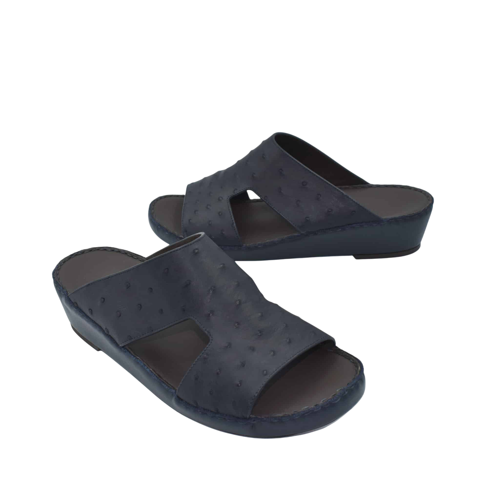 Black luxury ostrich sandals with open toe and textured leather upper from private collection