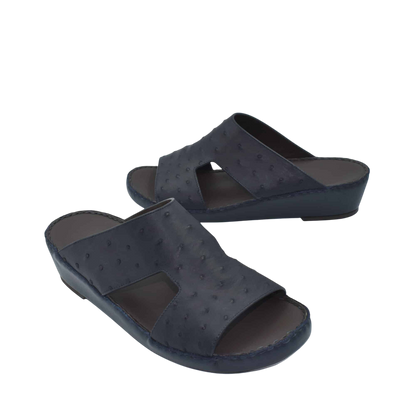 Black luxury ostrich sandals with open toe and textured leather upper from private collection
