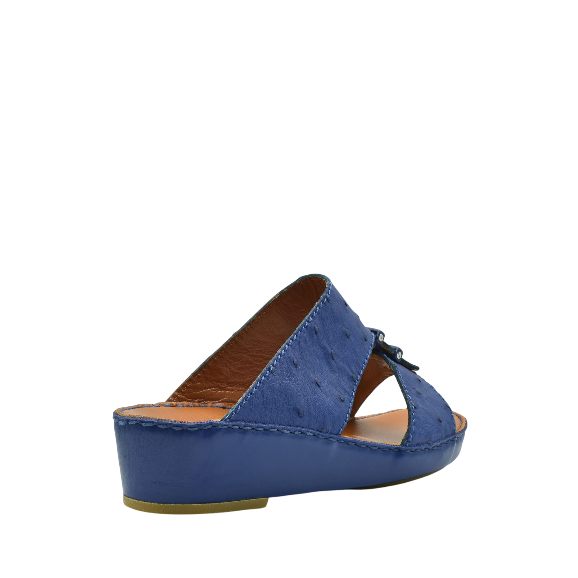 Blue luxury ostrich sandals with wedge heel and open toe design from Private collection