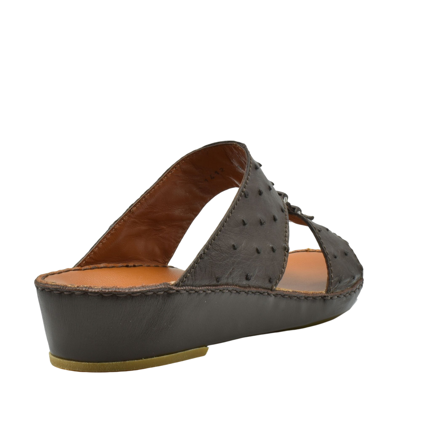 Brown luxury ostrich sandals with wedge heel and textured leather upper from private collection