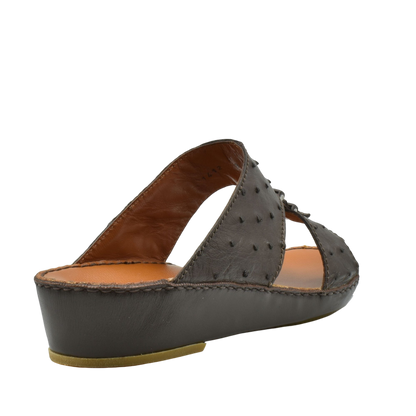 Brown luxury ostrich sandals with wedge heel and textured leather upper from private collection
