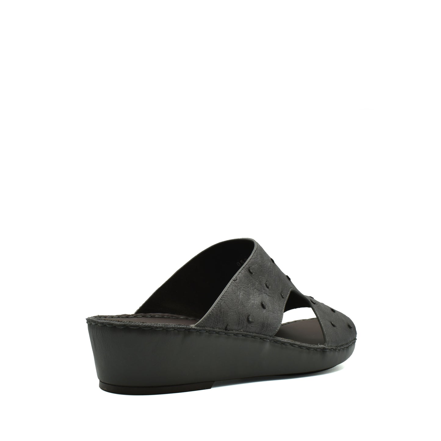 Black luxury ostrich sandals with crossover straps and wedge heel from Private Collection