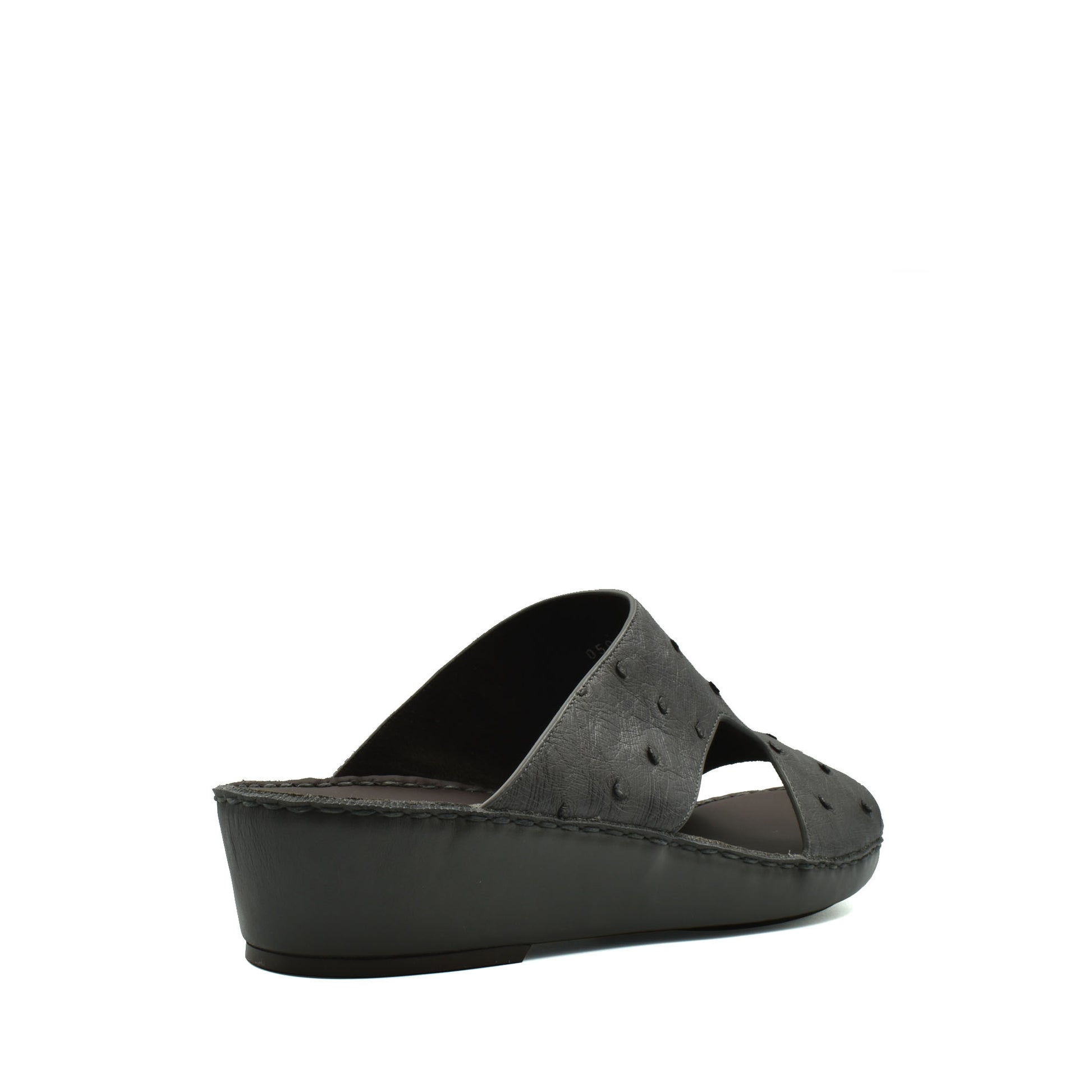 Black luxury ostrich sandals with crossover straps and wedge heel from Private Collection