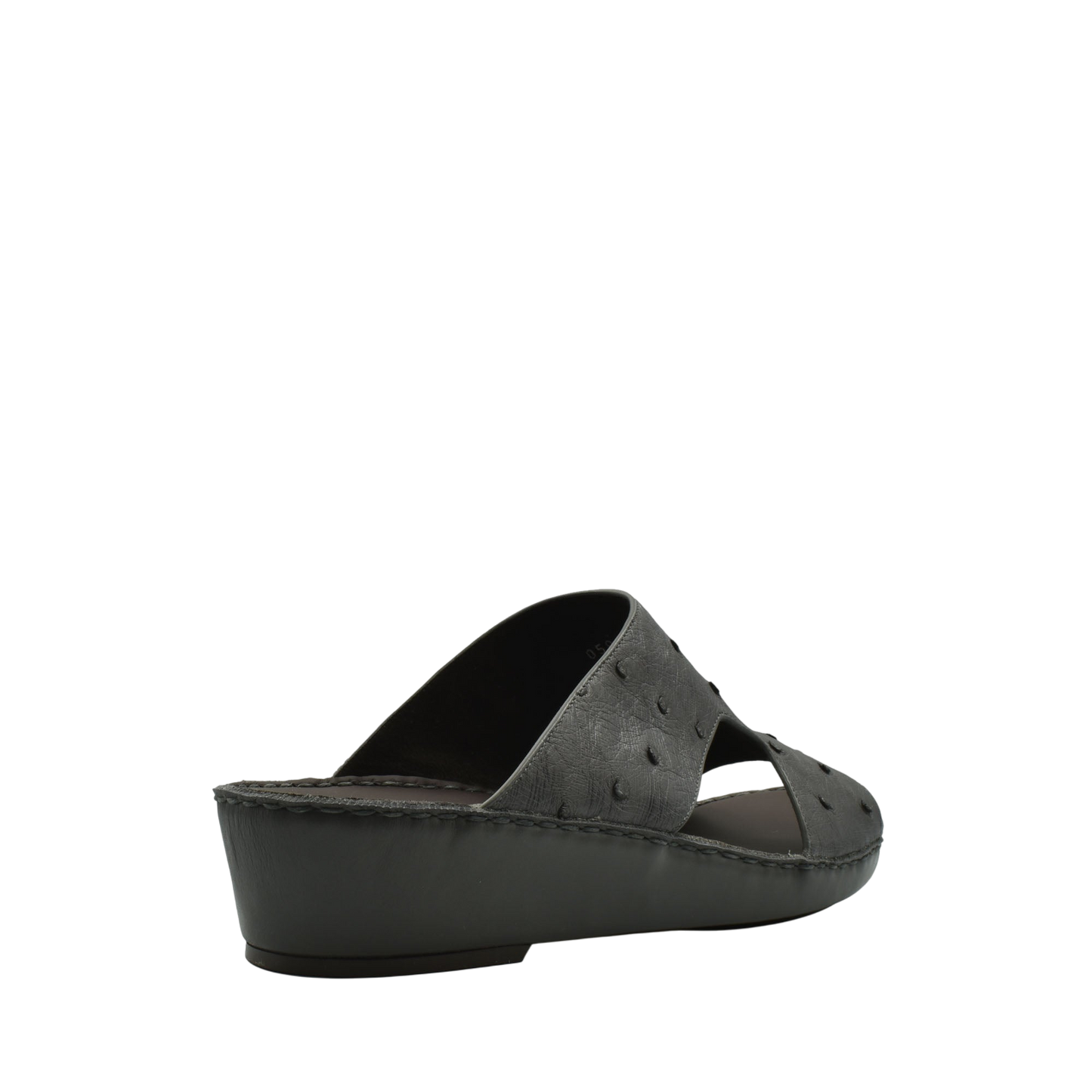 Black luxury ostrich sandals with crossover straps and wedge heel from Private Collection