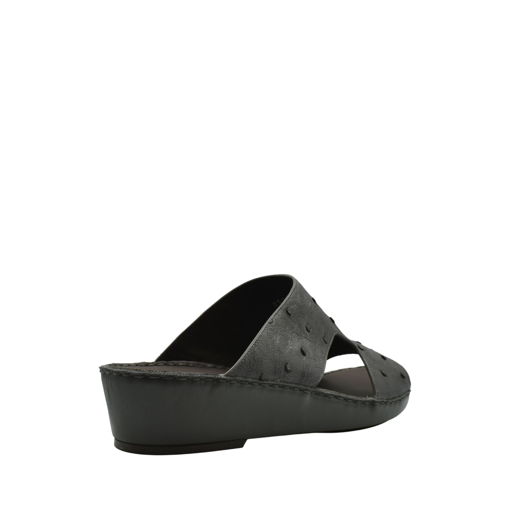Black luxury ostrich sandals with crossover straps and wedge heel from Private Collection