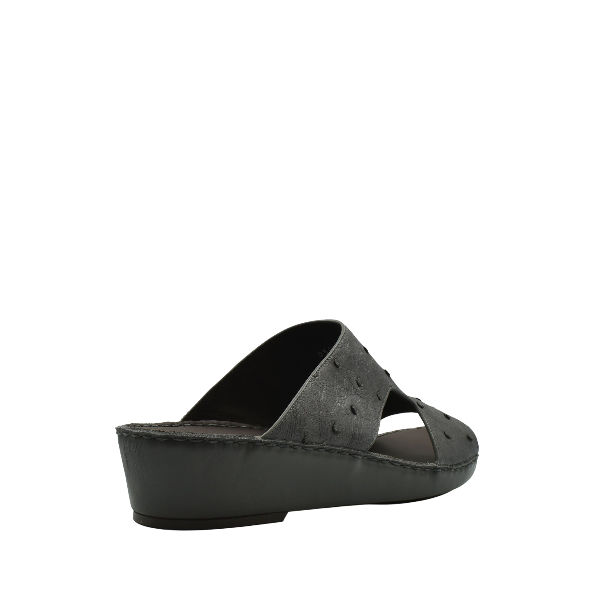 Black luxury ostrich sandals with crossover straps and wedge heel from Private Collection