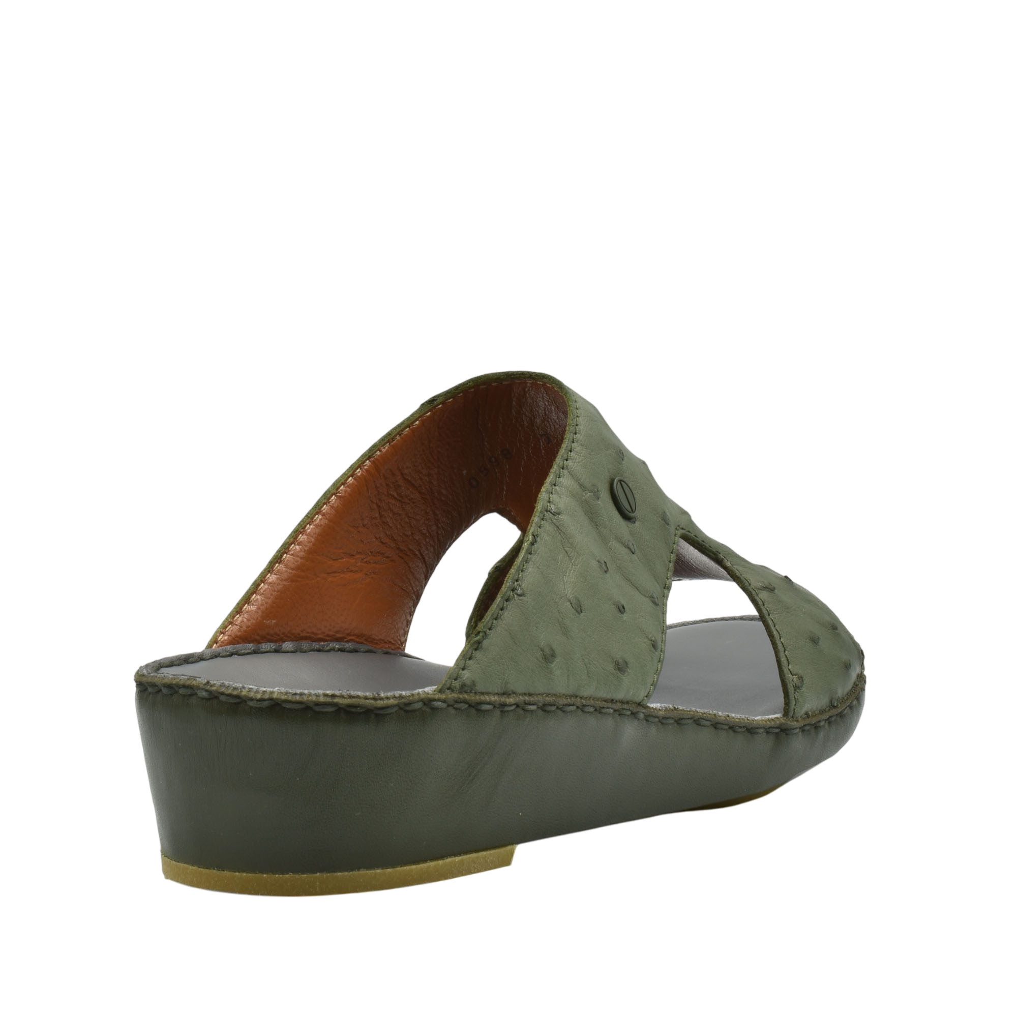 Green luxury ostrich sandals with wedge heel and open toe design from private collection