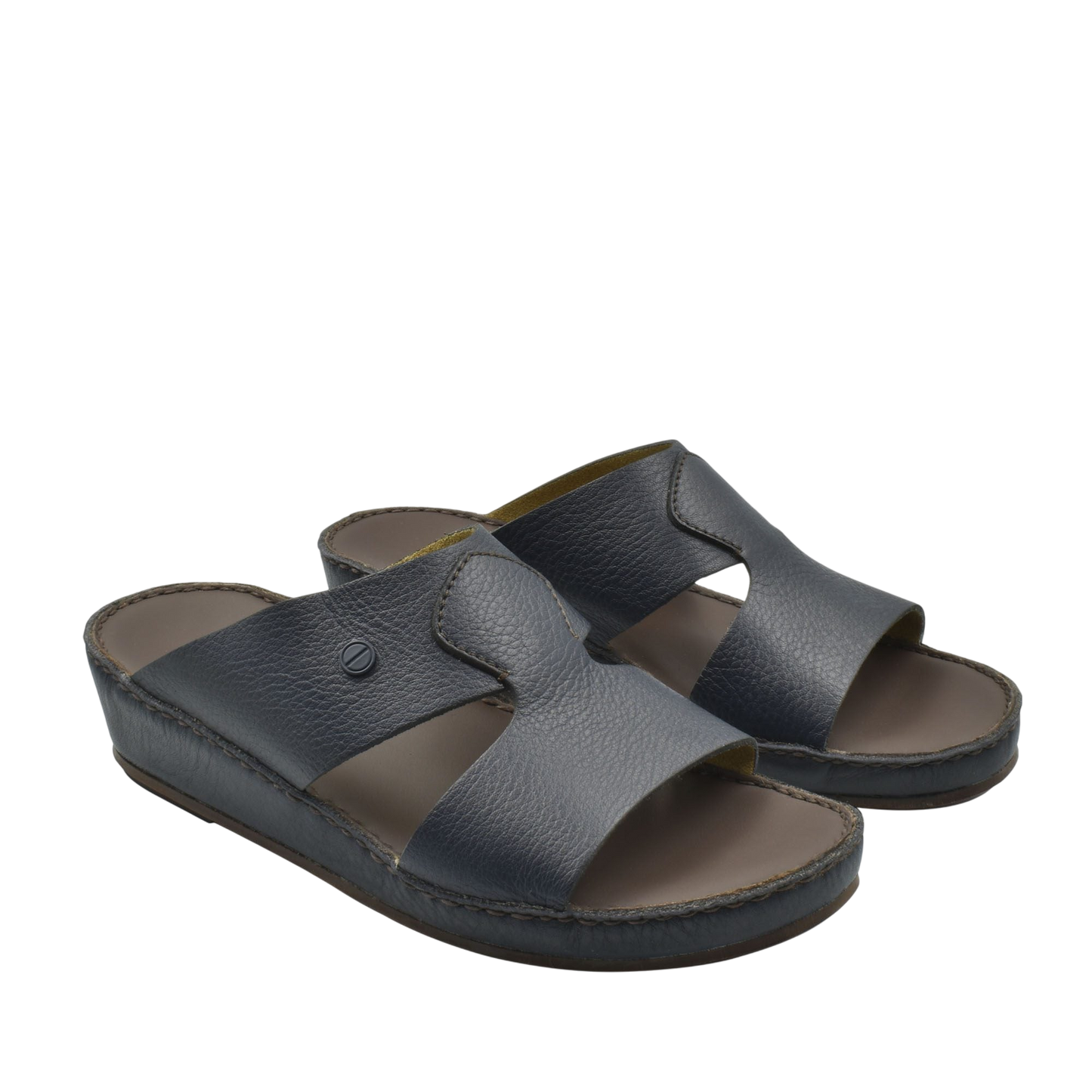 Black leather luxury slip-on footwear with open toe and cushioned sole for comfortable wear