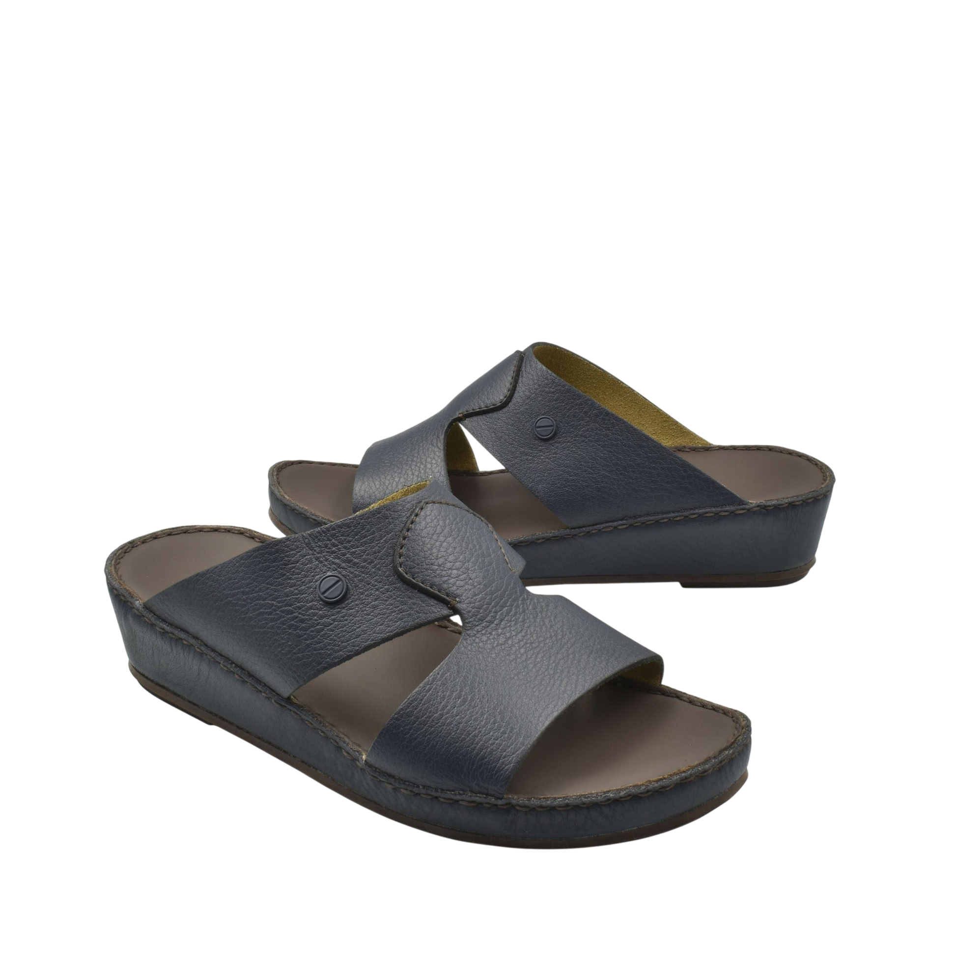 Black leather luxury slip-on footwear with open toe and cushioned sole for comfort