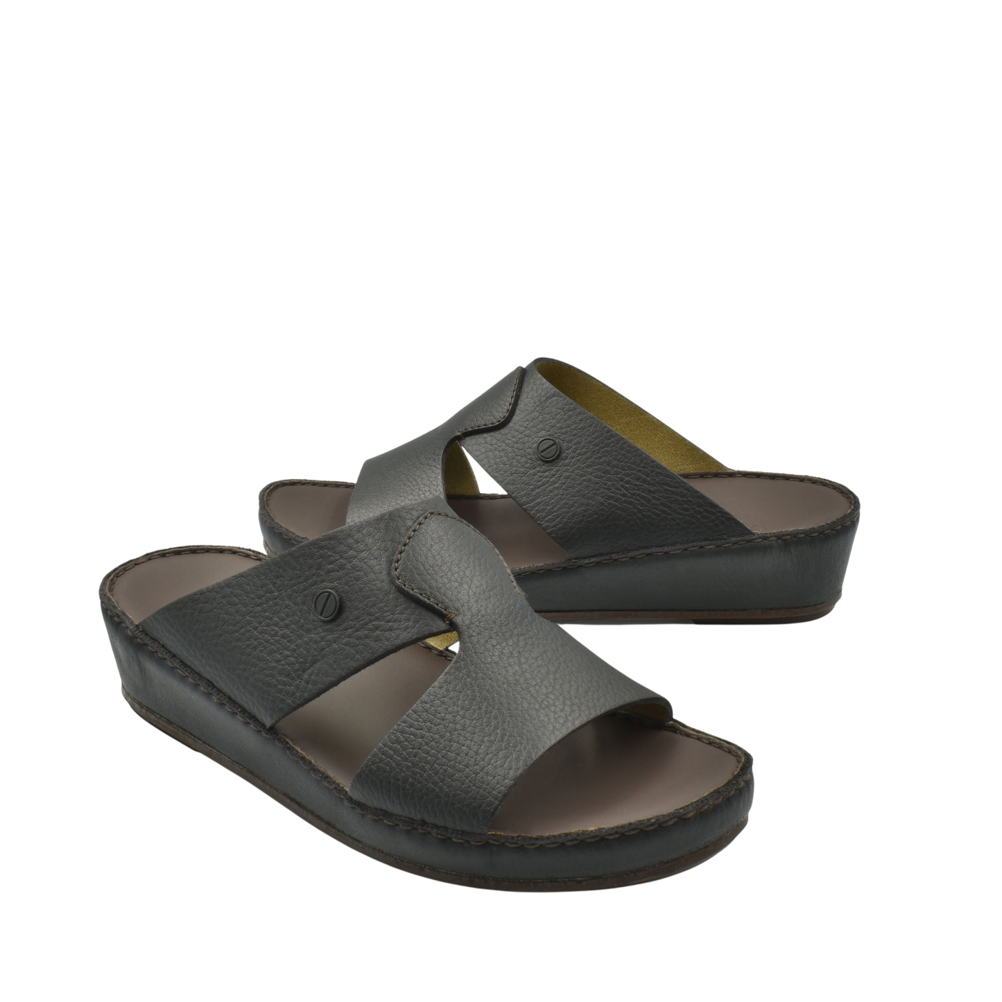 Black leather luxury slip-on footwear with cushioned sole and open toe design