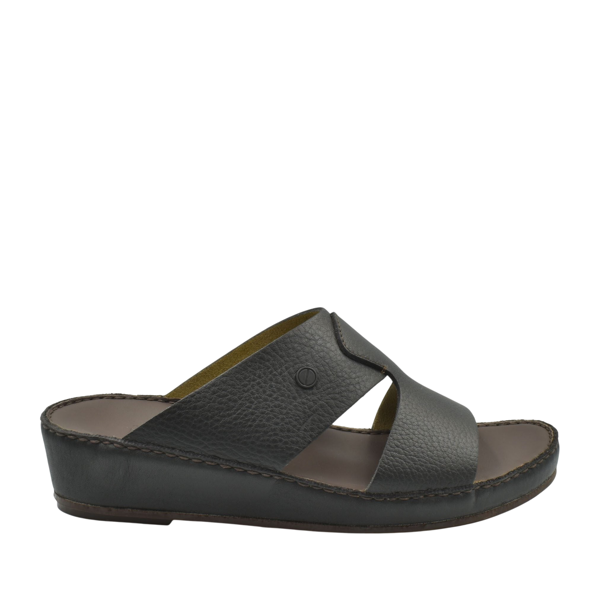 Black leather luxury slip-on footwear with open toe and cushioned sole from Private collection