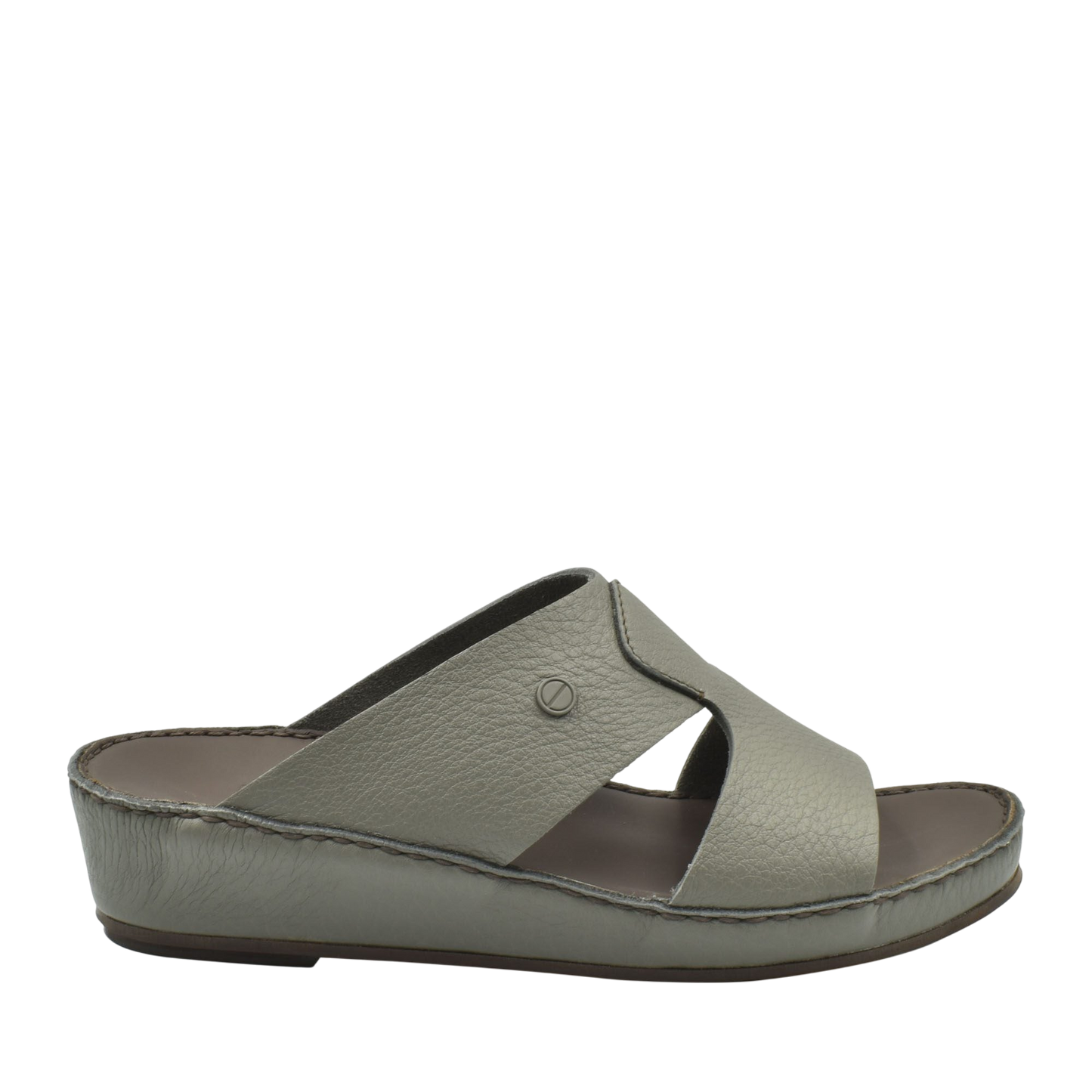 Gray leather luxury slip-on footwear sandal with cushioned sole from Private Collection