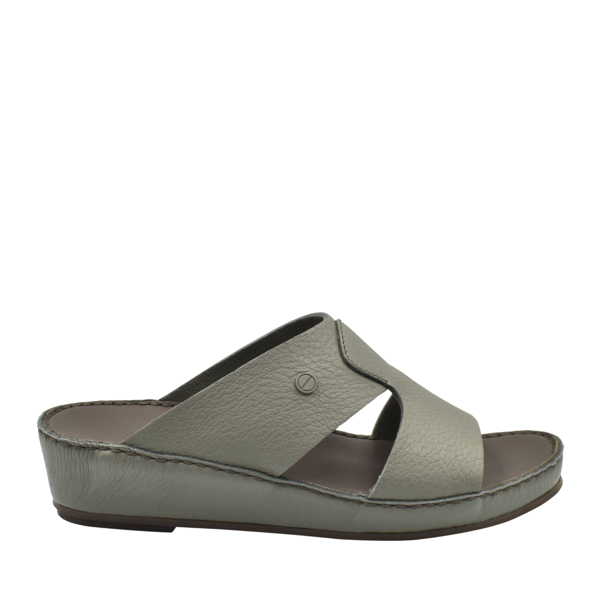 Gray leather luxury slip-on footwear sandal with cushioned sole from Private Collection