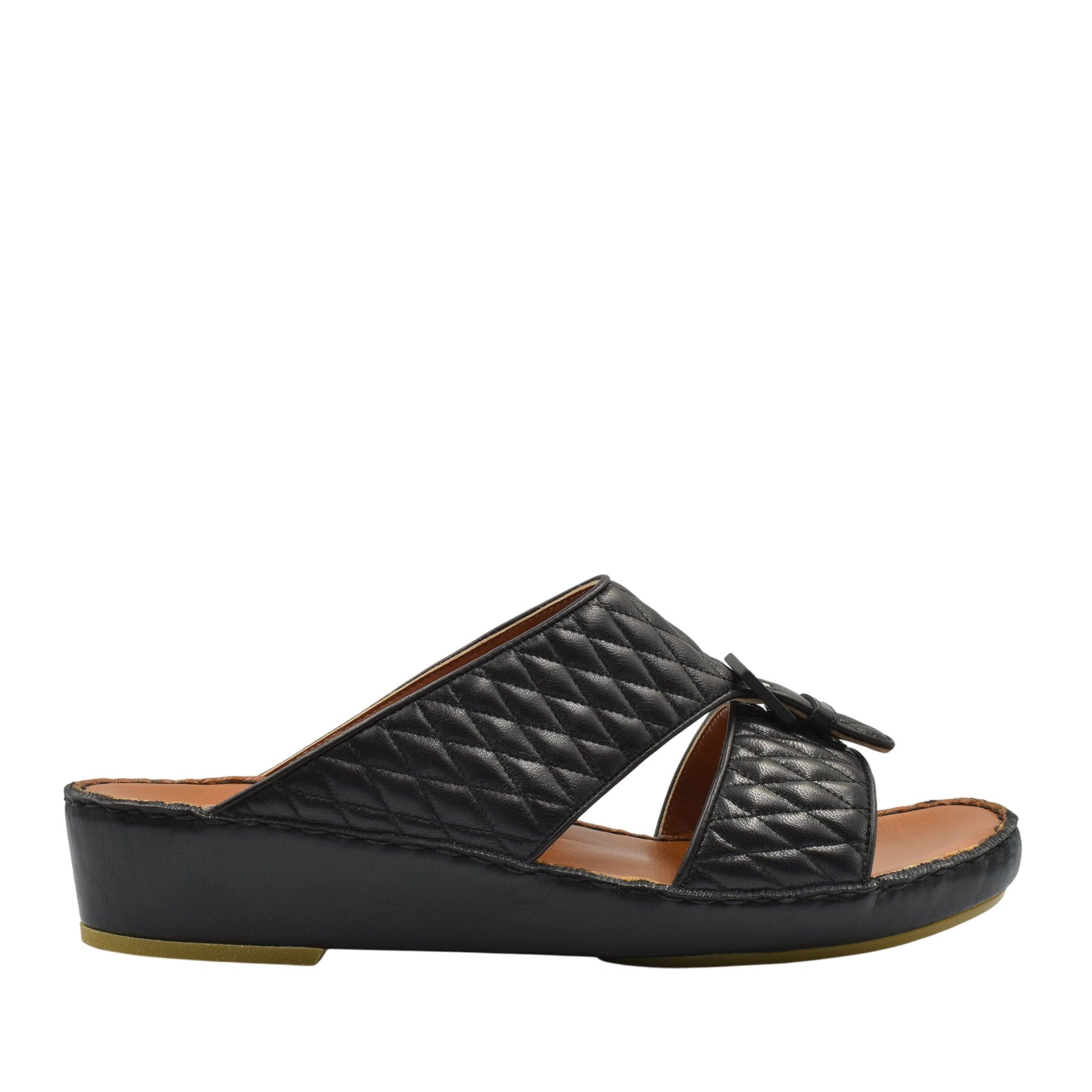 Black quilted luxury slip-on footwear with a bow detail and cushioned sole for comfort