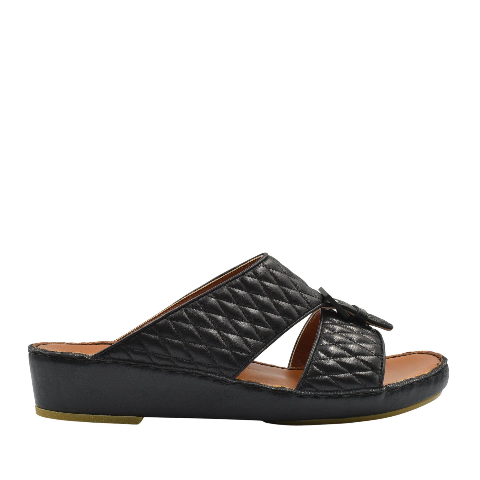 Black quilted luxury slip-on footwear with a bow detail and cushioned sole for comfort
