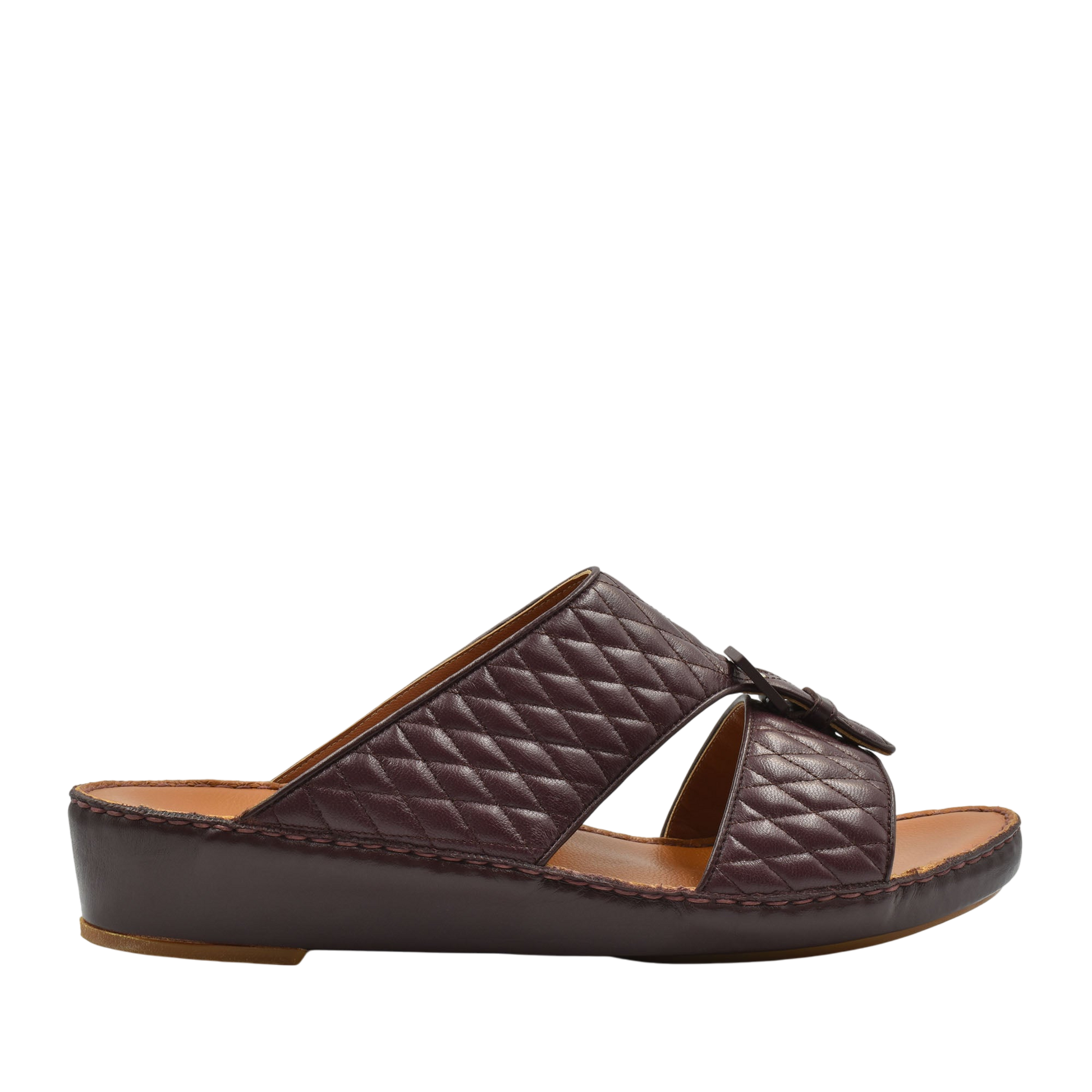 Brown quilted luxury slip-on footwear with cushioned leather sole and open toe design