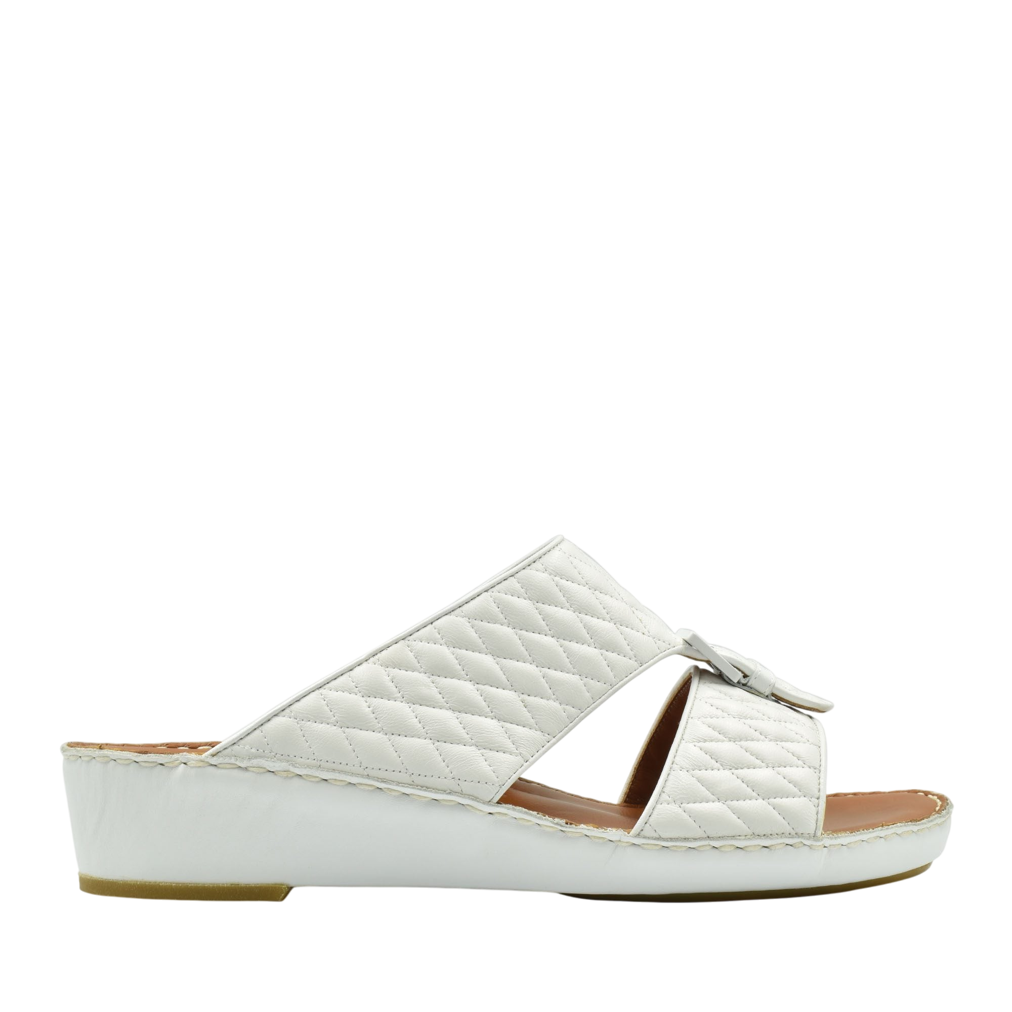 White quilted luxury slip-on footwear with cushioned sole and open toe design
