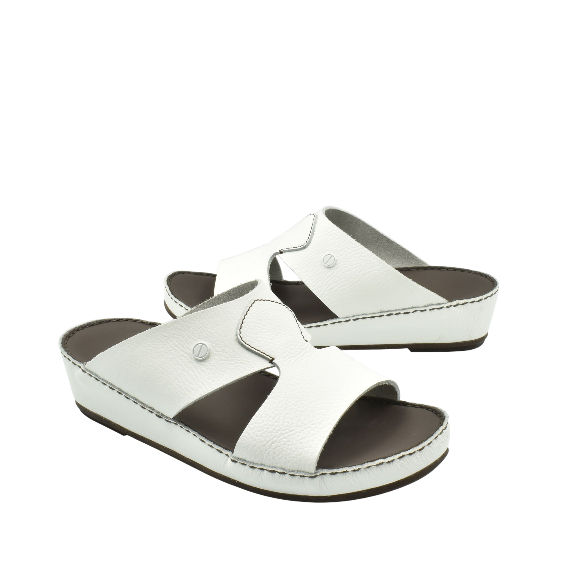 White leather luxury slip-on footwear with cushioned sole and open toe design