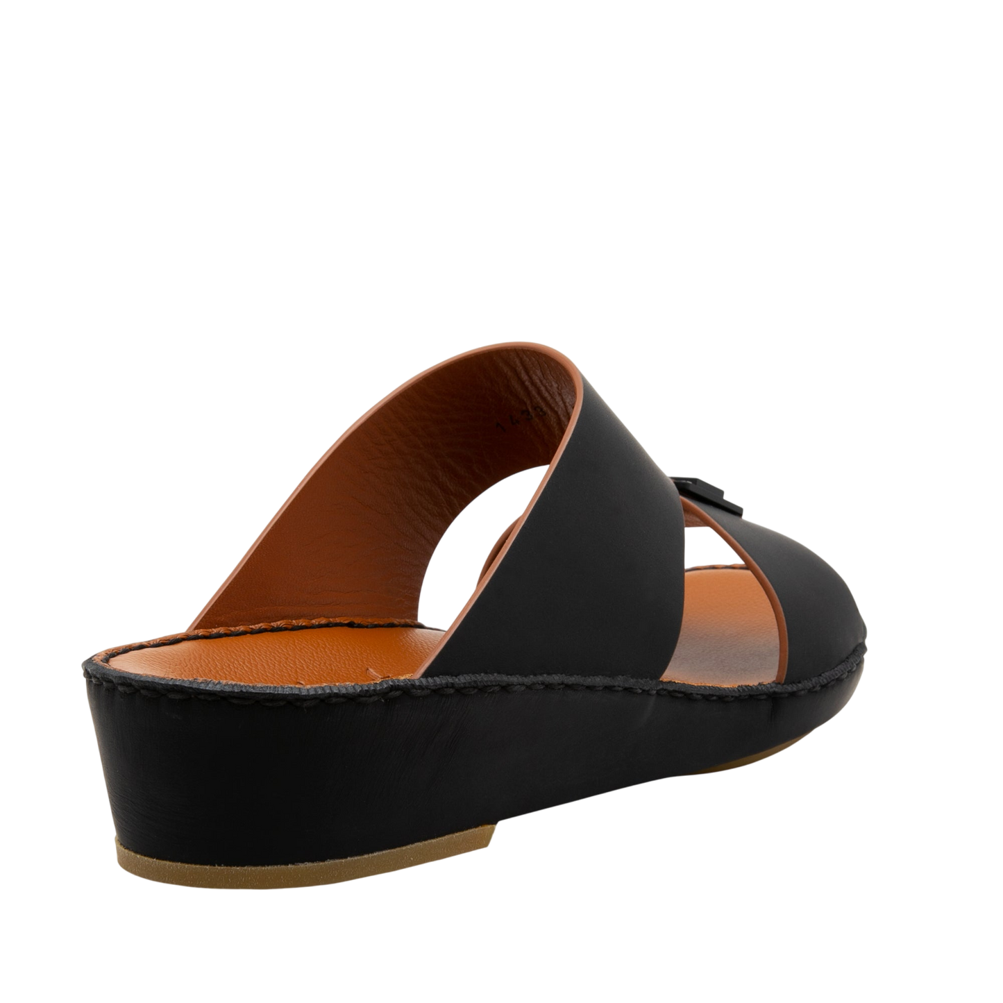 Manetta Rubbercalf sandals black open-toe slip-on with cushioned brown insole and low wedge heel